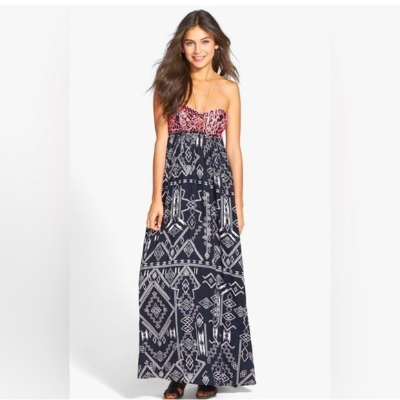 Billabong Dreamed of You Black & White Print maxi dress  size M - Picture 1 of 11